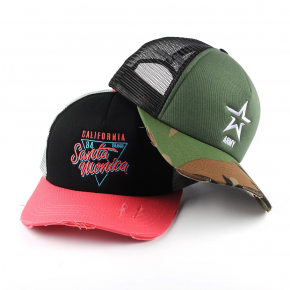 curved brim distressed trucker hats